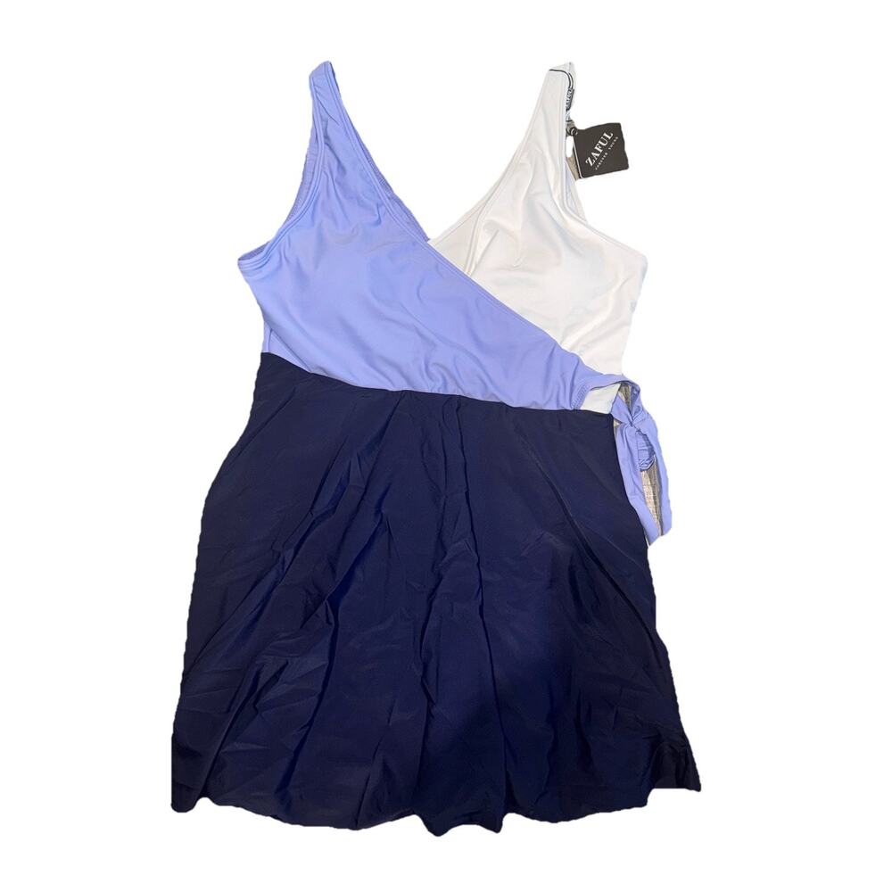 Zaful One Shoulder Swim Dress Skirted One Piece Colorblock XL 12-14 NWT